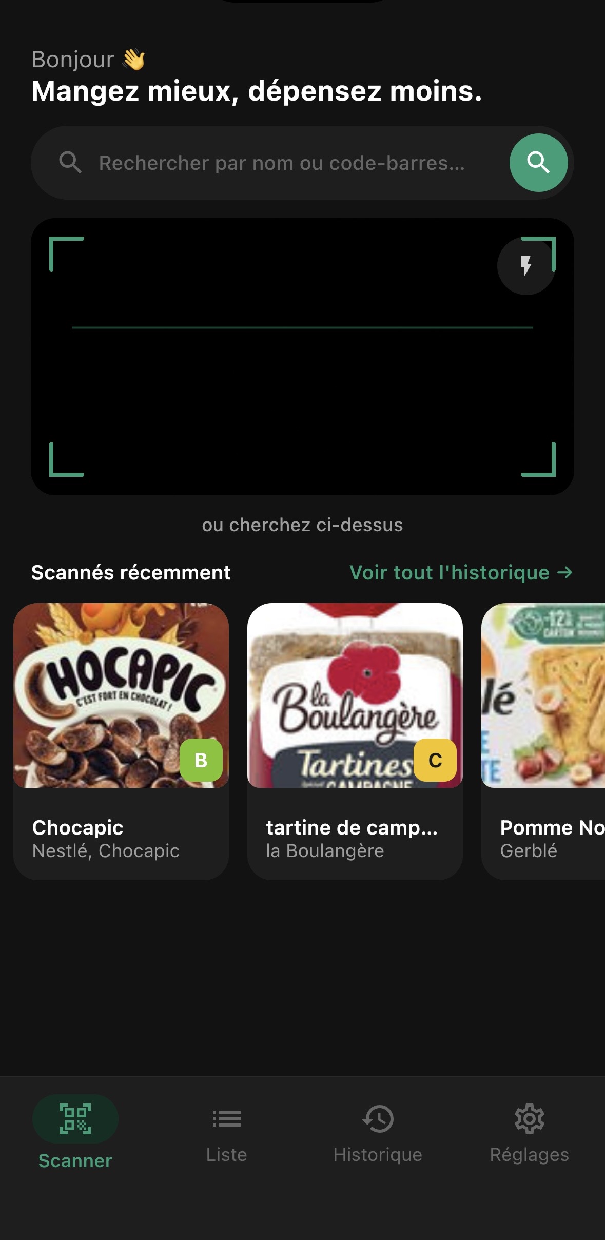Écran d'accueil Vutro