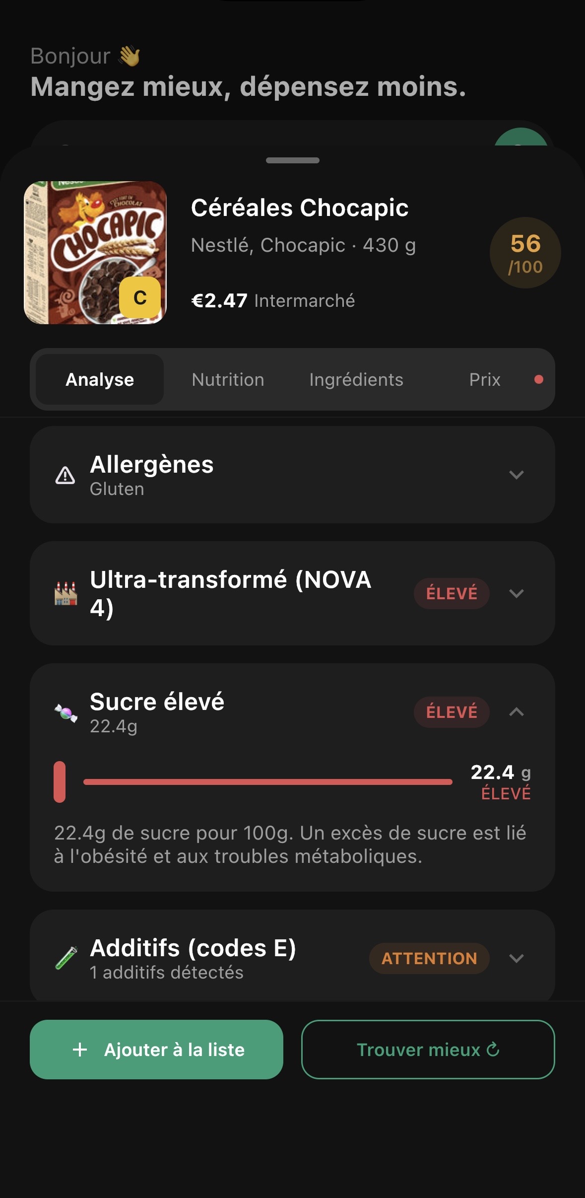 Écran résultat de scan Vutro